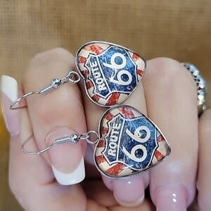 🔥LAST PAIR🔥 ROUTE 66 USA HEART DROP EARRINGS